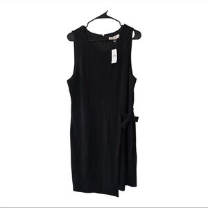 $89 Loft Black Wrap Dress Women Sz 14 Sleeveless SideTie Pencil Witchy New